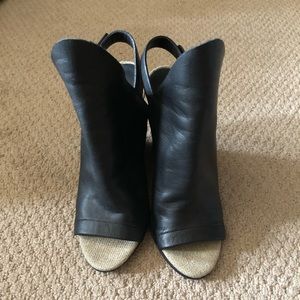 Vince Black Leather Slingback Wedge Sandals